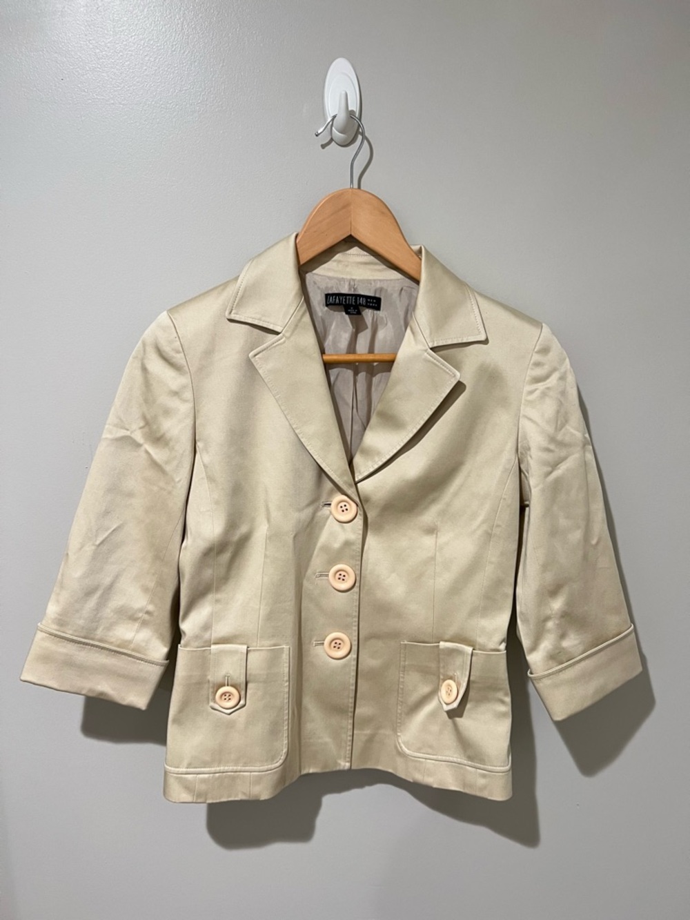 Lafayette 148 New York Cream Short Sleeve Button & Pocket Blazer